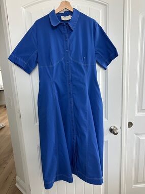 Anthropologie/Exquise Cobalt Blue Button-Front Shirt Midi Dress